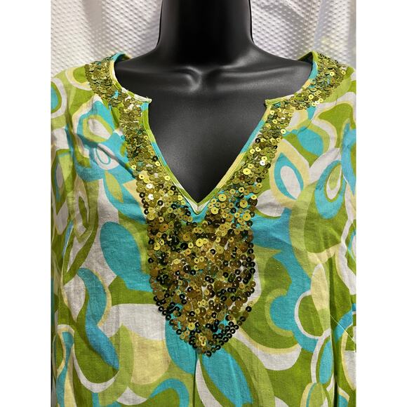 San Tropez Women's Size 1X Green Abstract Sequined Blouse - Picture 2 of 6